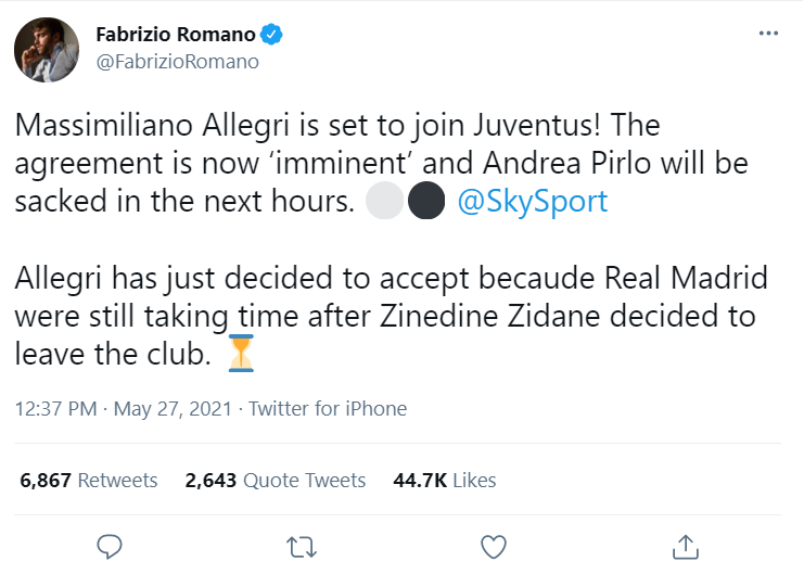 Чемпионат Италии: известный журналист назвал имена новых тренеров Интера и Ювентуса